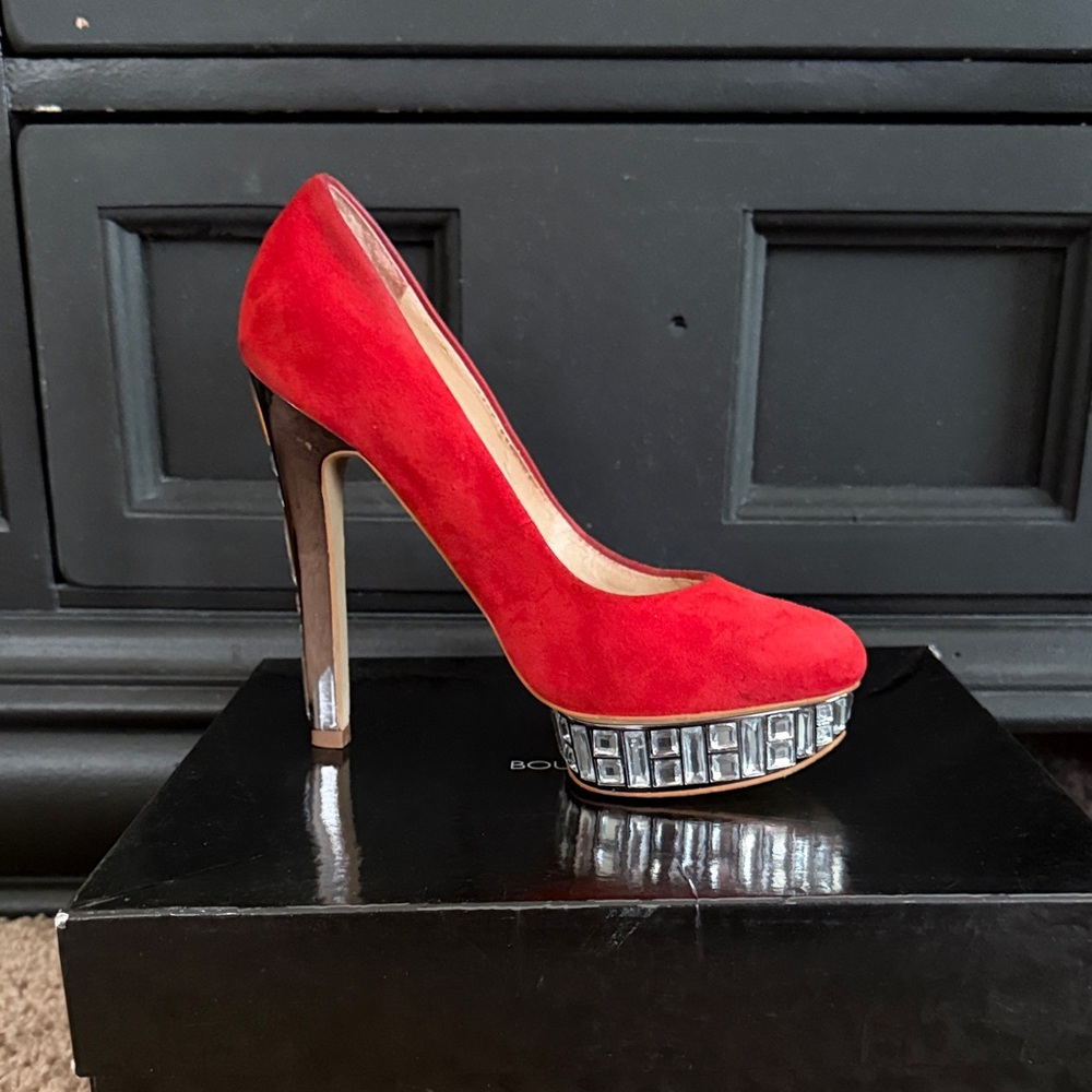 Boutique 9 Red Heels with Silver Details